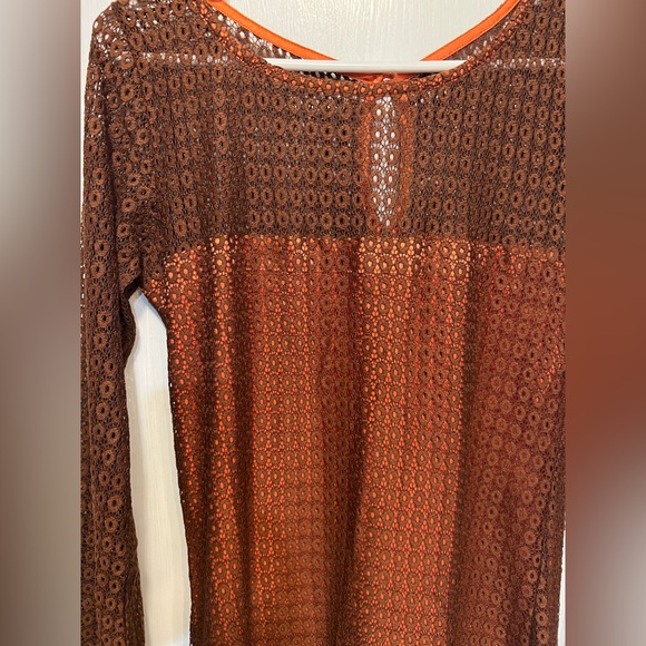 EBZA L AWESOME Cocktail dress Brown Lace Over Orange Keyhole Back, Hidden Zipper - Picture 3 of 15